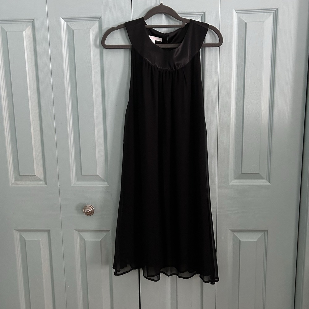 Jenny Han Silk Black‎ Midi Dress Large Sleeveless Satin Trim Chiffon Night Out